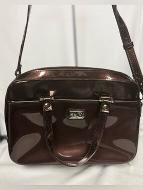 Beijo Classic Metallic Plum Patent Leather Crossbody Shoulder Bag Handbag
